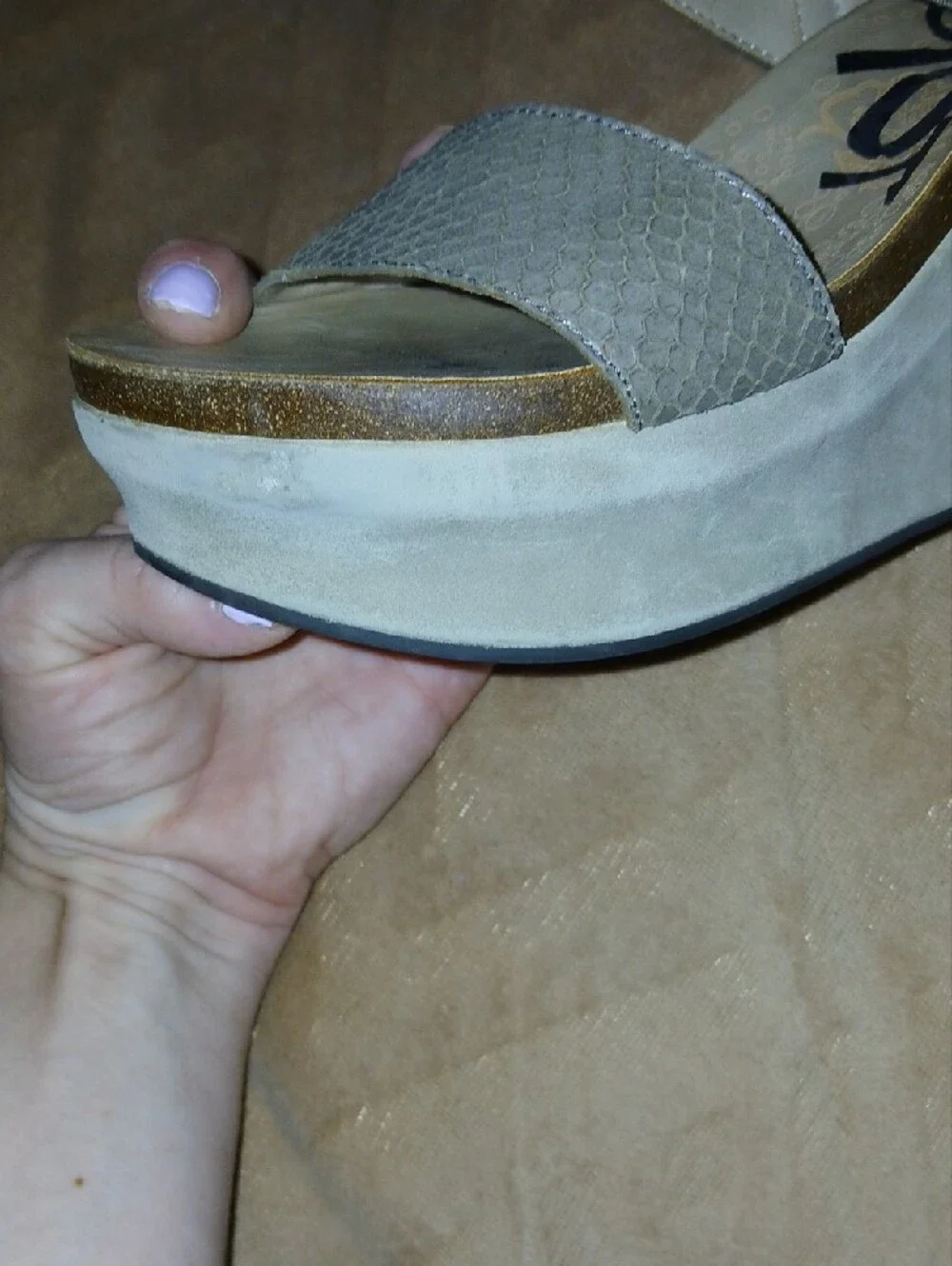 Womens OTBT Bushnell Brown Tan Suede Wedge Platform Wedge Strappy Sandals Sz:6.5